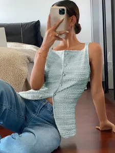 Trendy Wave Pattern Camisole Top, Asymmetrical Hem Summer Fashion, Stylish Women's Clothing, Perfect for Warm Weather