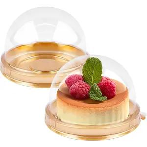 Mini Cake Containers, Clear Plastic Small Cupcake Boxes with Dome Lids for Individual Chocolate Covered Cookies, Strawberry, Mooncake