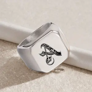 Fashionable High-quality Men's Ring, Creative 26 Letter A-Z Square Stainless Steel Ring Accessory