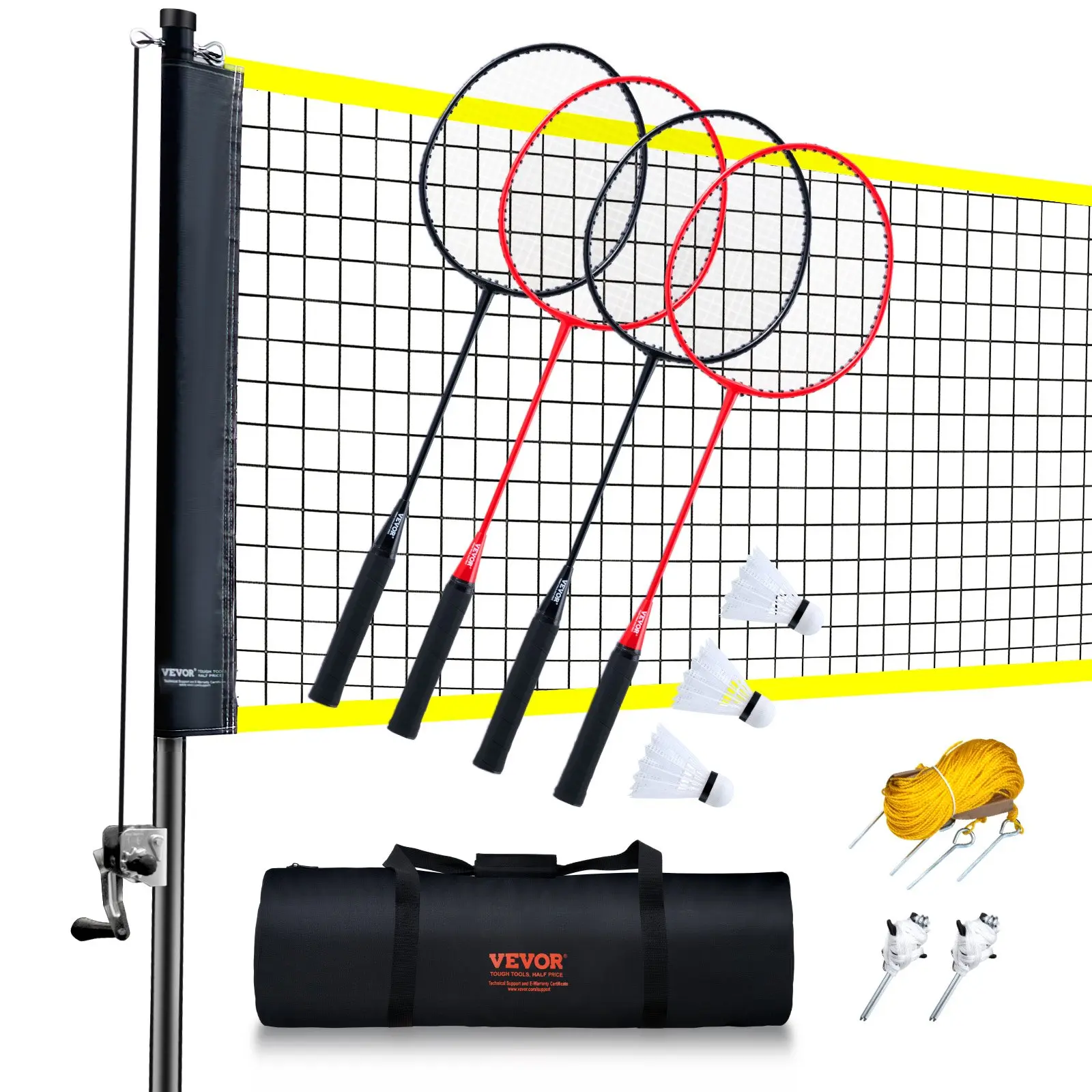 【summerfinds】VEVOR Portable Badminton Net Set with Poles, 4 Iron Rackets, 3 Nylon Shuttlecocks, Carrying Bag - Sports Training Equipment for Backyard, Beach (Father's Day Gift)