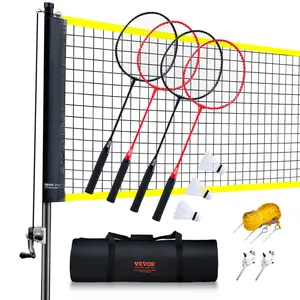 VEVOR Portable Badminton Net Set with Poles, 4 Iron Rackets, 3 Nylon Shuttlecocks & Carrying Bag - Outdoor Sports Equipment for Backyard, Beach