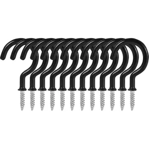 2 Inch Ceiling Hooks, Screw-in Cup Hooks, Vinyl Coated Screw Hooks for Hanging  Lights Mugs Heavy Duty Indoor Outdoor Use, Screw in Metal Wall Hooks Kitchen Hanger, Black (12 Pack)