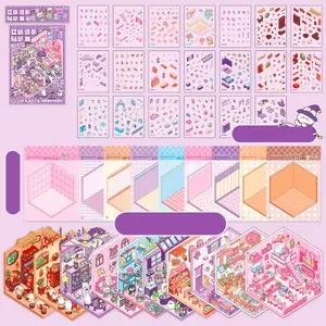 1 PC Purple Miniature Scene Sticker Book 3D Landscape DIY Scrapbook Kids 30pcs
