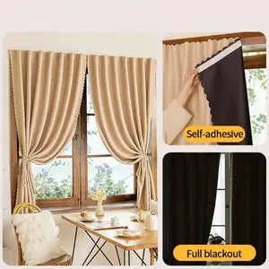 1 Piece 100% Light Blocking Sun Protection Thermal Insulated Window Curtain, No-Drill Magic Tape, Lightweight Polyester, Modern Minimalist Style