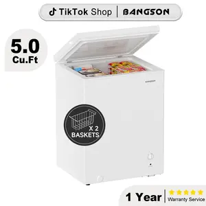 BANGSON 5.0 Cu.Ft Chest Freezer, Deep Freezer with Removable Basket, Adjustable Thermostat Mini Freezer, Gift Idea, Christmas Gift