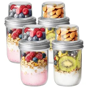 4-Pack 20oz Glass Yogurt Oat Containers with Lids, Airtight Leak Proof Reusable Overnight Oats Container, Food Storage Containers
