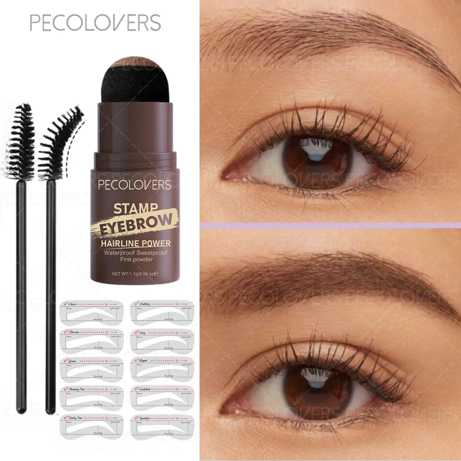 Waterproof Eyebrow Stamp Stencil Kit 1 Pcs Eye Brow Stamp Shaping Kit High Color Long-Lasting Eyebrow Makeup Brow Shape with 10 PCS Cosmetics Makeup Set