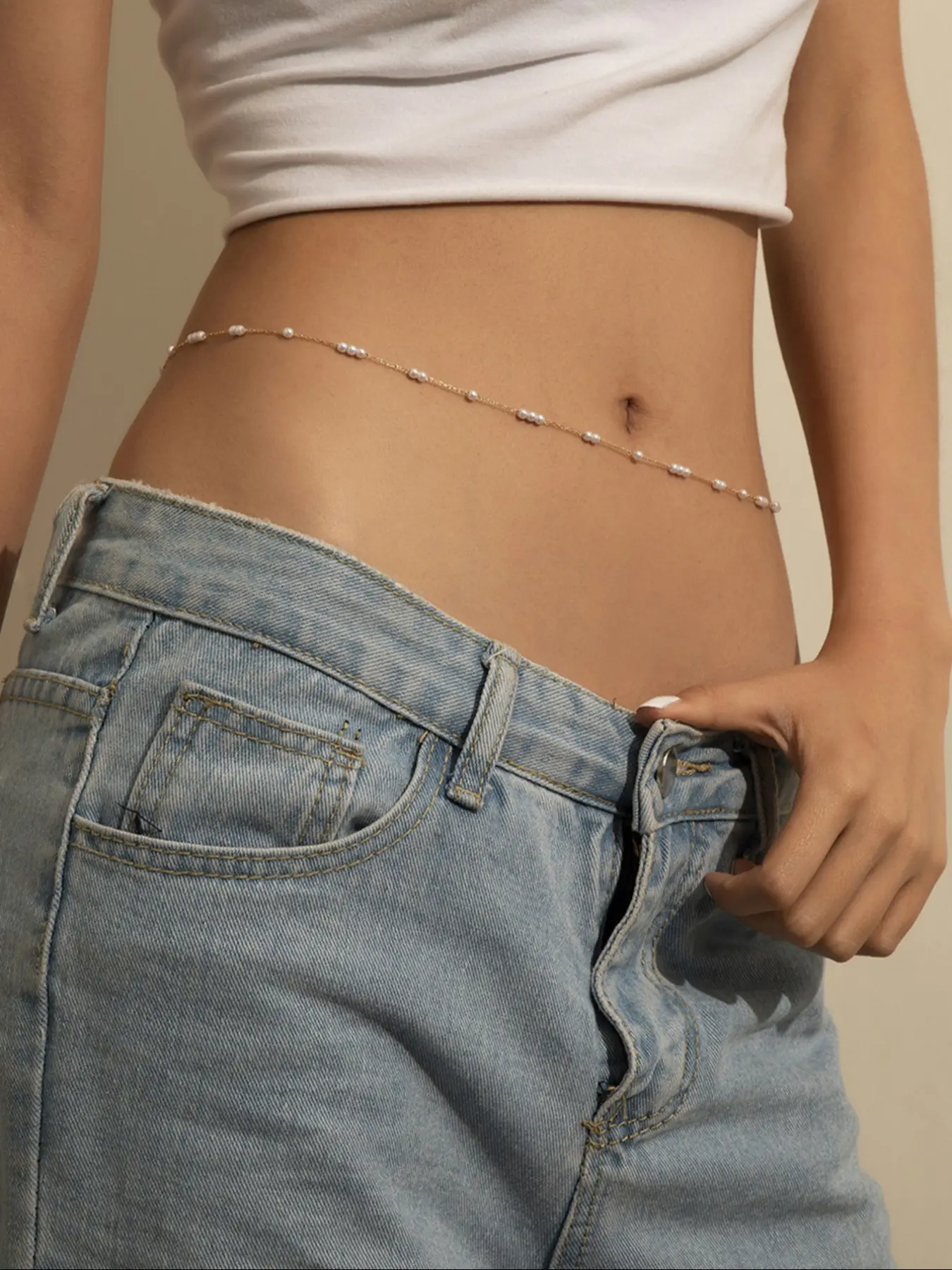 Women's Waterproof Stainless Steel Faux Pearl Waist Chain, Summer Beach Vacation Belly Chain, Bikini Navel Accessory Gift, Body Chains