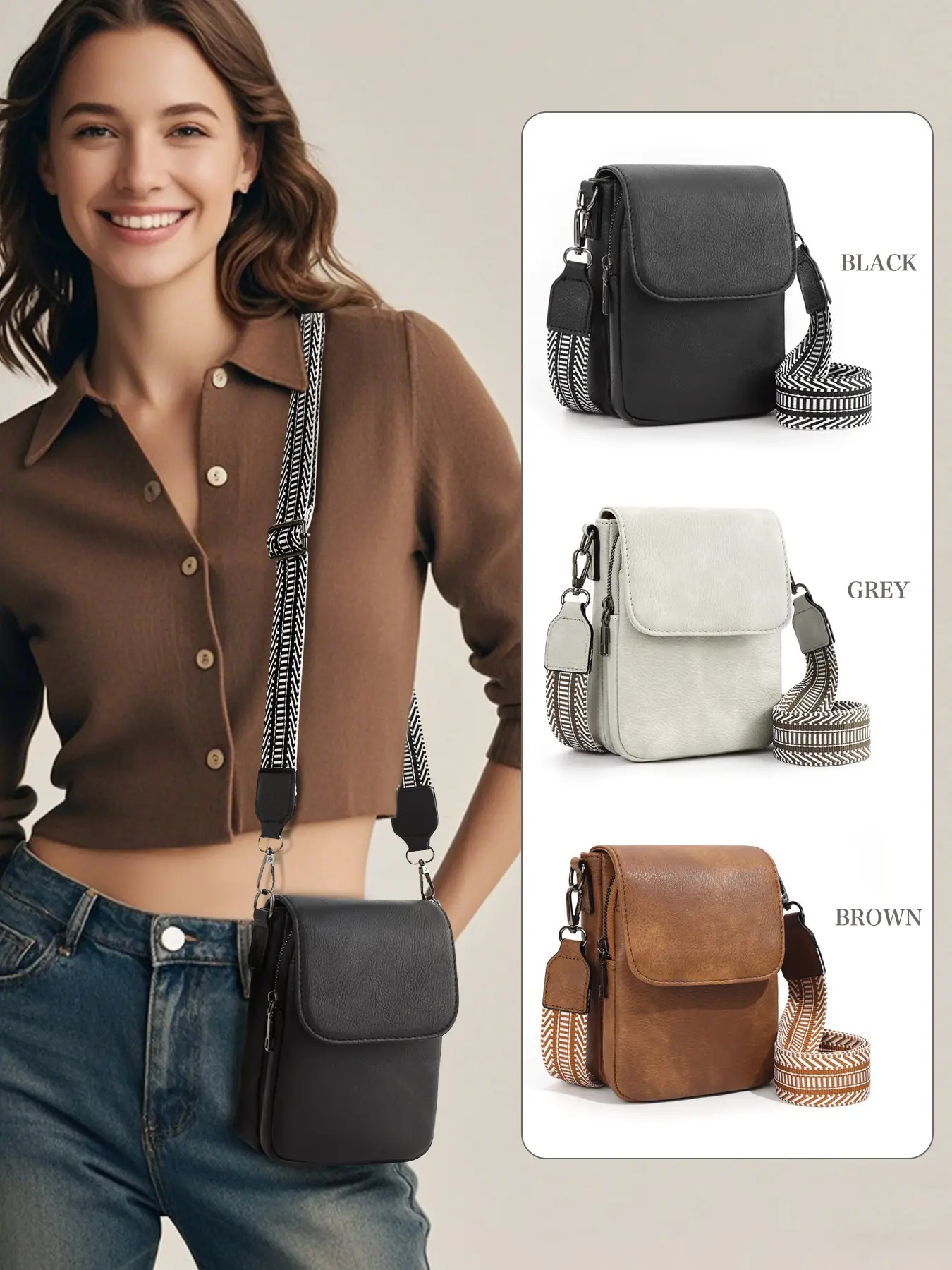 Small Crossbody Bags for Women Trendy, Everyday Crossbody Bag, Fashion Crossbody Handbag, Casual Shoulder Bag, Fashionable Purse, Minimalist Crossbody Bag, PU Triple Compartment Cell Phone Crossbody Wallet Purses with Card Slots Adjustable Shoulder Bag