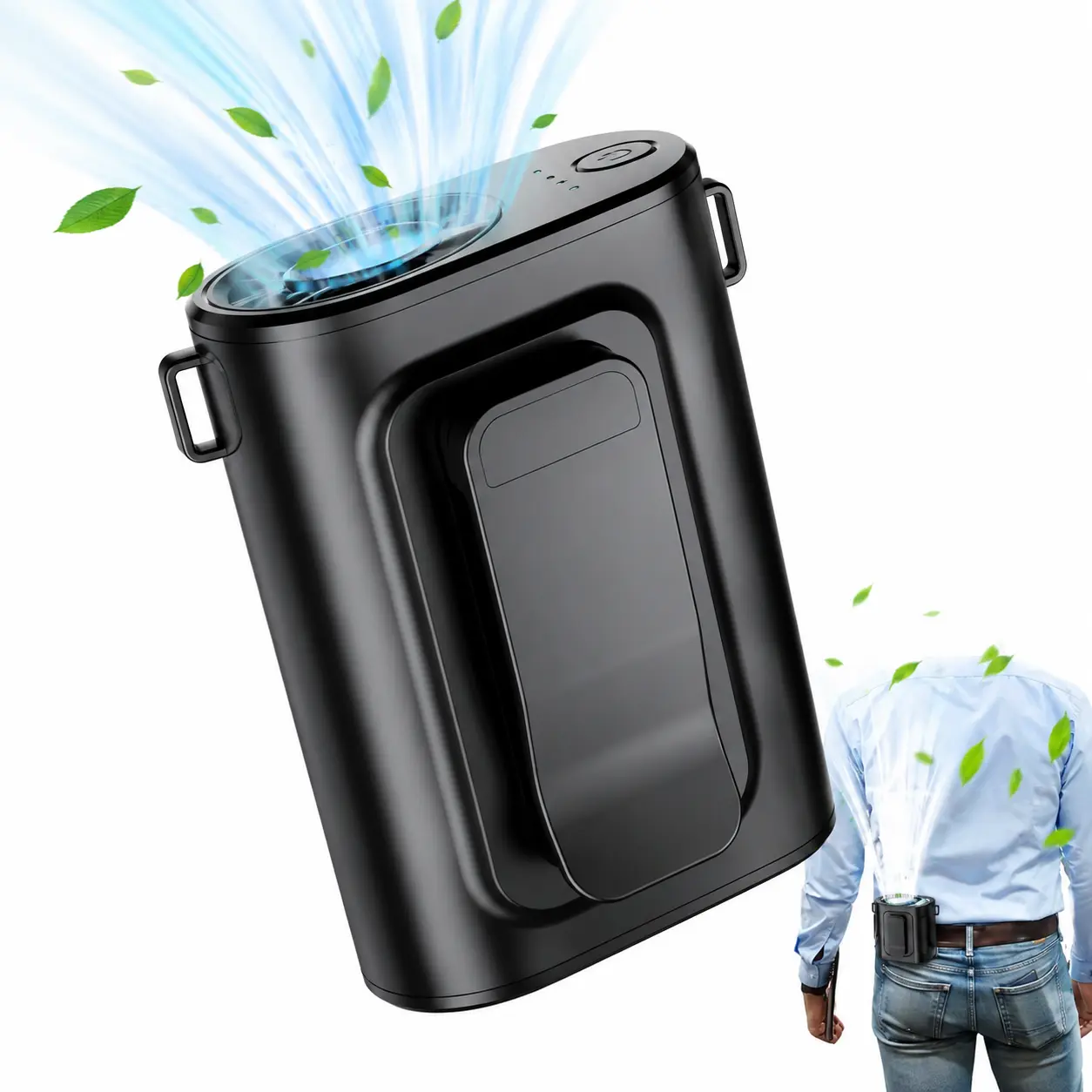 Portable Clip Fan Rechargeable 5000mAh, 4-Speed Strong Airflow Waist & Belt Clip Fan with Stand, Wearable Cooling Fan for Work, Camping, Travel, Hiking Outdoor Essentials Black