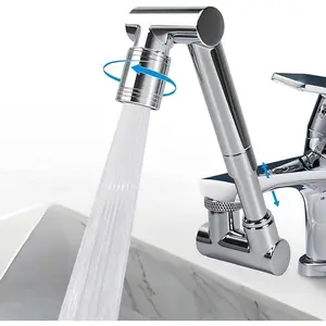 Universal Sink Faucet Extension  1440°,U Shaped Faucet Extender,Robotic Arm Sink Faucet Aerator with Female/Male Thread, Faucet Head Extension with 2 Water Mode for Kitchen or Bathroom Chrome