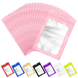 100 PCS Pink Resealable Mylar Bags with Zip and Frosted Clear Window Smell Proof Packaging Bags Foil Pouch Zip Bag for Food Self Sealing Storage Supplies 2.75×3.93