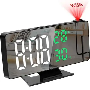 LED Clock, 180° Arm Projection Digital Alarm Clock, USB Powered Temperature Humidity Night Mode Snooze 12/24H USB Powered Projector Table Clock, Decor