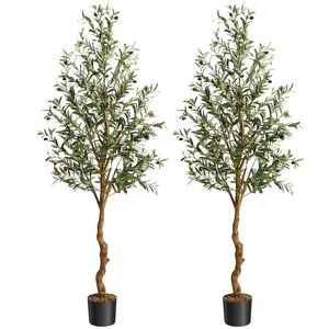 GARVEE Artificial Olive Tree - 4.25FT/5FT/6FT Sizes, Realistic Fruits, Natural Wood & PE Trunk, Adjustable Branches, Easy Assembly, Safe Materials for Home & Office Decor