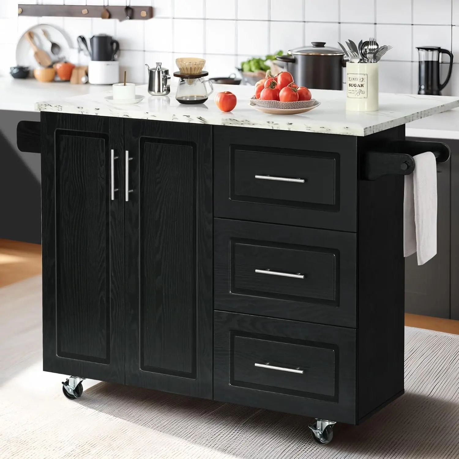 [SummerSale] HOMBCK Kitchen Island Cart with Storage, Drop Leaf Kitchen Island on Wheels, Wood Countertop, Lockable Casters #home essentials#back to school