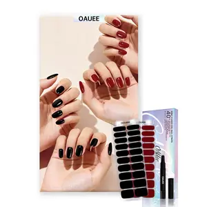40Pcs Semi Cured Gel Nail Strips | Dual-Color Solid Set | Real Gel Gloss Finish | Easy DIY Salon Nails | UV Light Required