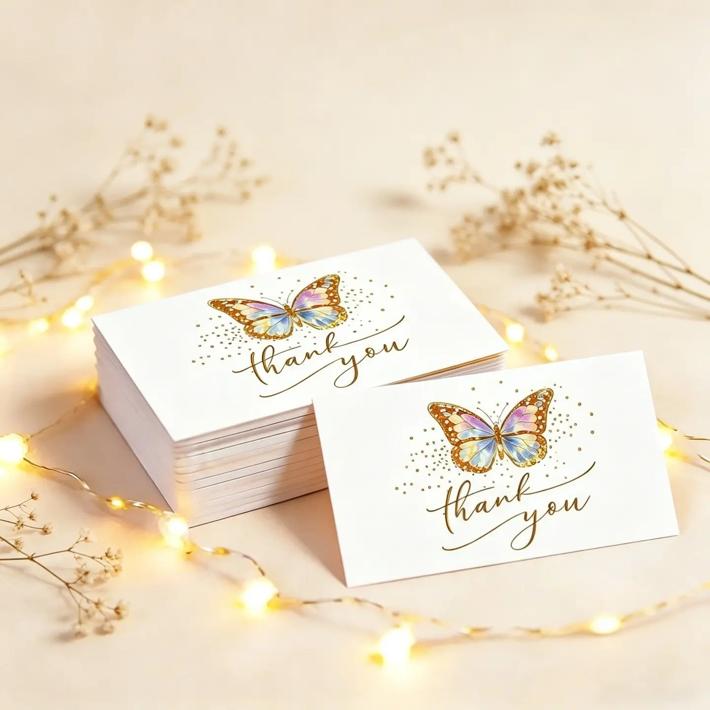 50 Luxury Bulk Thank You Cards, Butterfly Design, Elegant Handwritten Font, Perfect for Special Moments, General Purpose Greeting Cards, Thanks Card