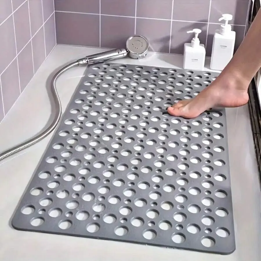 Suction Cup Fixed Bathroom Floor Mat, Multi Circular Hole Drainage Shower Mat, Efficient Fast Draining Bath Mat, Daily Household Bathroom Supplies For Indoor And Hotel Scenes