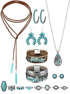 15 Pcs Halloween Jewelry Women Chain Necklace Bracelet Stud Earrings Hoops Bracelet Big Circle Earring Rings Set