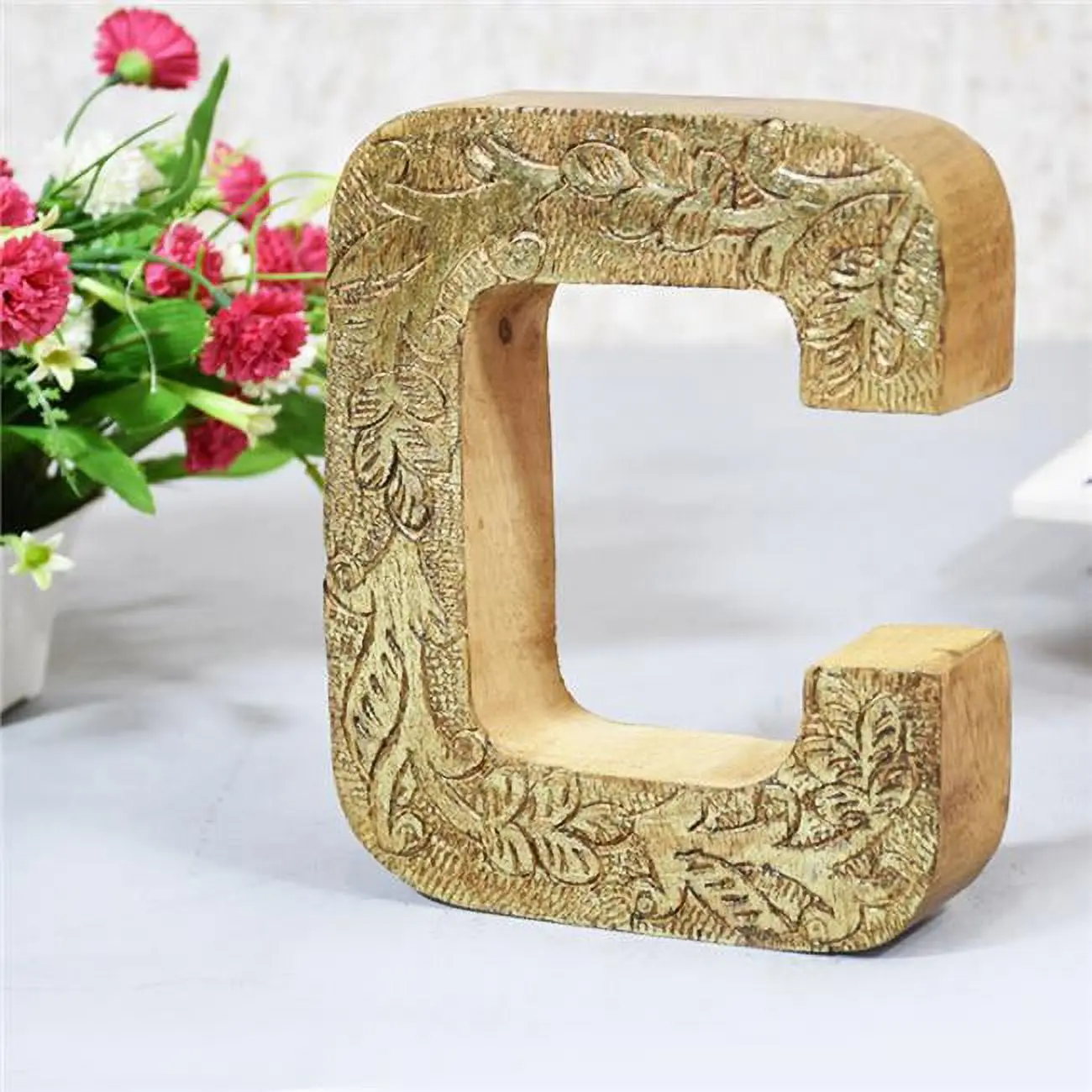 BBH Homes UBBBMH6239SCCHS Handmade Wood C Alphabet Letter Block - Eco-Friendly Modern Wall Decoration, Decorative Indoor Brightening Shine Enhancing Home Accent with Natural Gold Foil