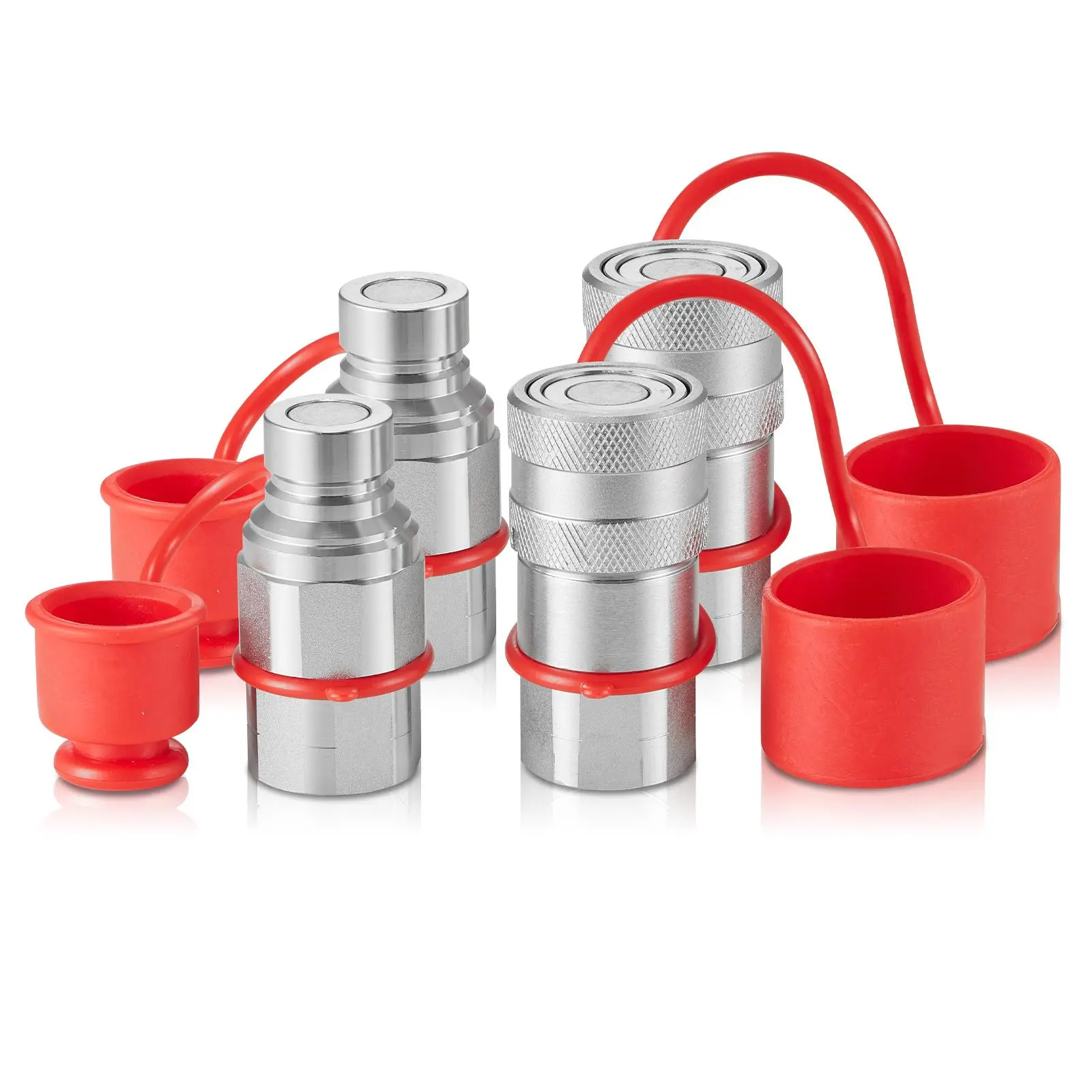 【Summerfinds】VEVOR 1/2 in Flat Face Hydraulic Couplings, 1/2" NPT Universal Quick Hose Connector Pipe Fittings, Heavy Duty Hardened Steel with 4 Dust Caps (ISO16028), 25 GPM High Flow Rate, Durable Easy-Clean for Hydraulic Lines, Skid Steer Loaders, Durab