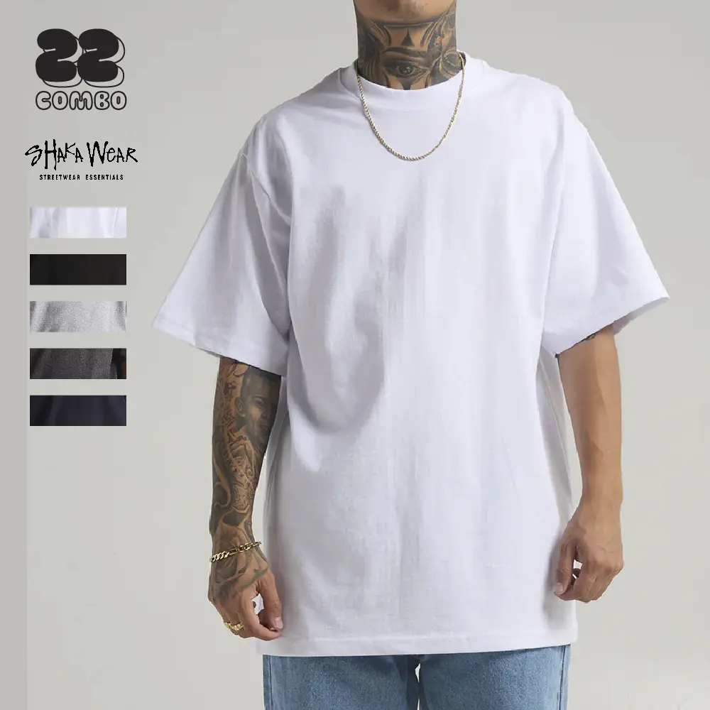 SHAKAWEAR Men's Max Heavyweight Cotton Streetwear T-Shirt - Short-Sleeve Top, Breathable Casual Hip Hop Tee for Big and Tall (S to 5XLT), Shortsleeve, Soft