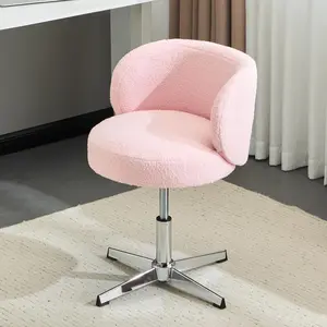 VINGLI Cute Small Swivel Desk Chair Comfy no Wheels,Ergonomic Low-Back Lumbar Support Vanity Nail Tech Computer Task Stool Girls Women Kids Chair for Home Office,Height Adjustable,Teddy Fleece,No Wheel