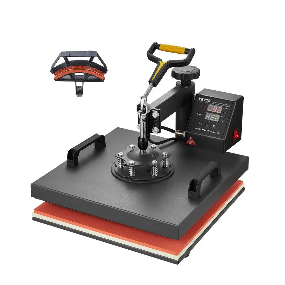 VEVOR 2 in 1 Heat Press Machine, 15x15 in 360° Swing Away Design with Hat Press & Dual Heating Pads, Digital Precise Control, Fast Even Heating for T-Shirts/Hats, Black, Ideal for Bags, Gifts