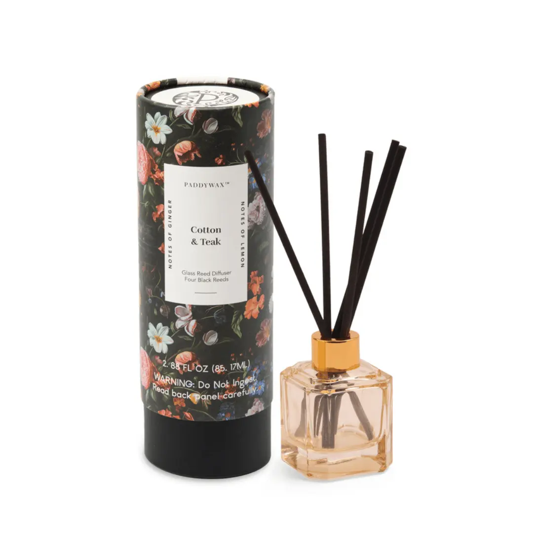 Modern Scented Black Reed Sticks Aromatherapy Diffuser - Cotton-Teak Botanica Fragrance Freshener with Lemon, Warm Unisex 2.88oz Indoor Home Fragrance Supply for Any Room