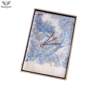 100% Mulberry Silk Genuine Pure Handmade Edging Double-Sided Satin Floral Blue Fashion Printed Square Scarf/Silk Shawl