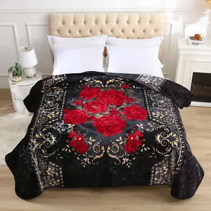8 lbs Heavy Raschel Fleece Blanket King 85x95 | Red Floral Embossed Black Flower Print | Soft Warm Thick Autumn Winter Bed Blanket 2026