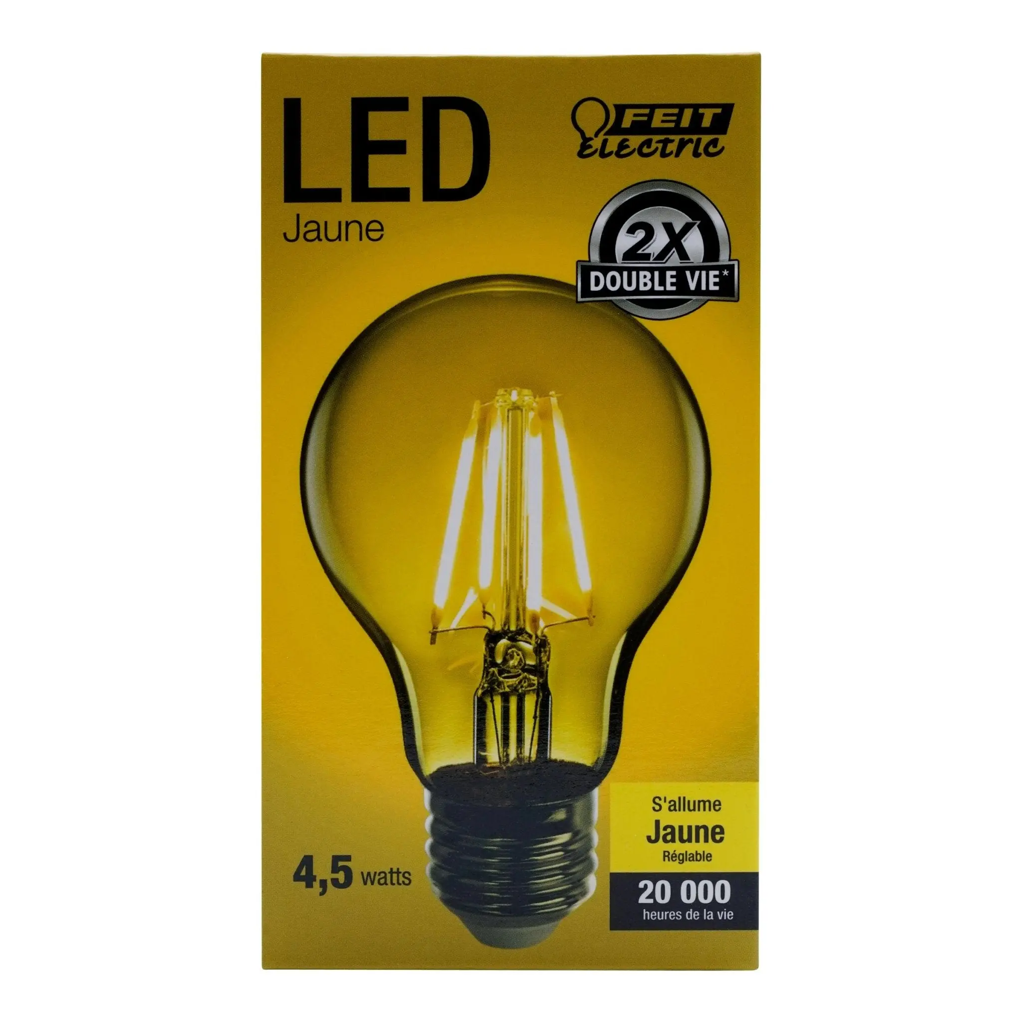 Feit Electric 4.5 Watt Clear Glass A19 Transparent Yellow Filament Dimmable LED Light Bulb