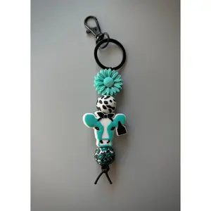 Western Turquoise Cow Straight Keychain