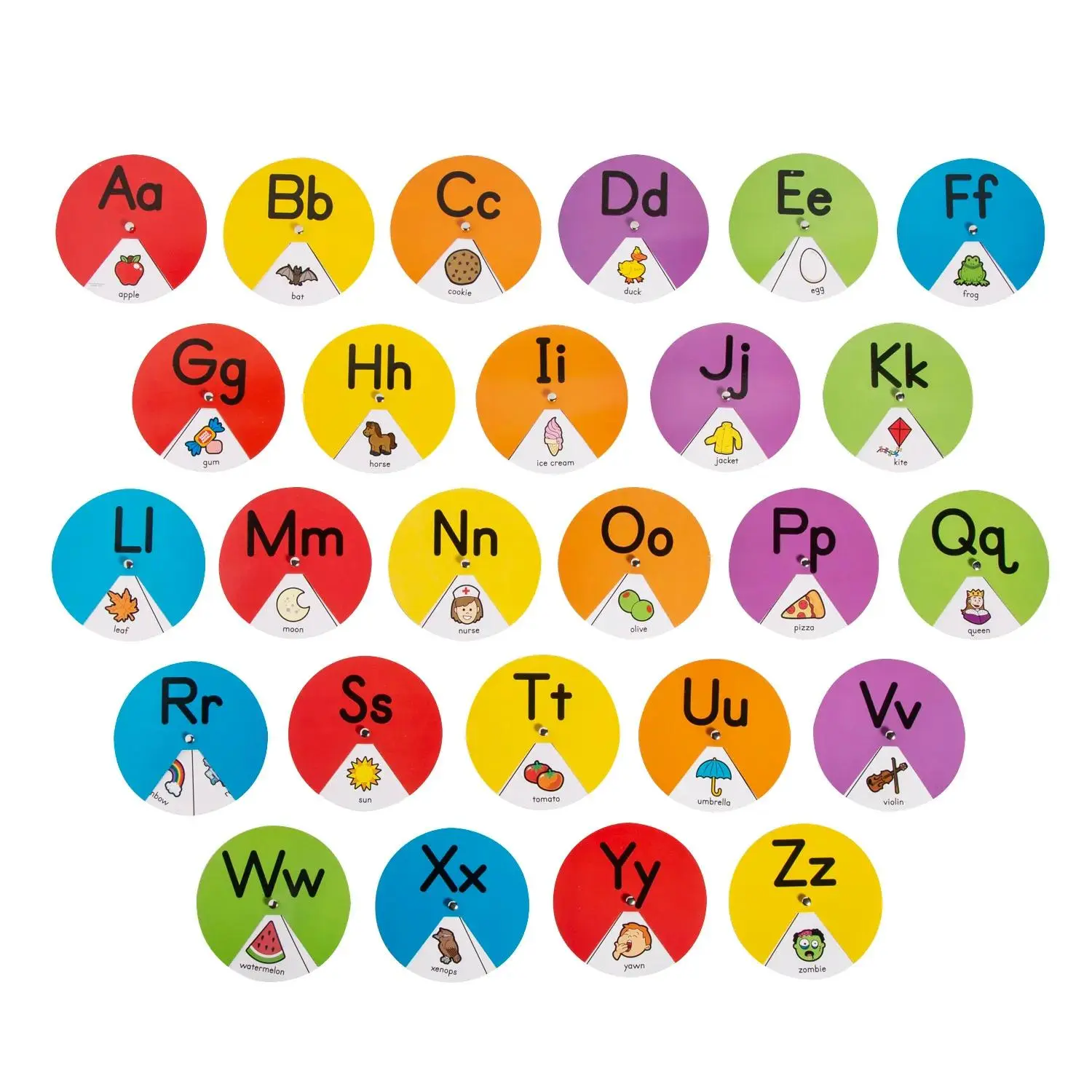 Alphabet Picture Wheels Alphabet Set - 26-Pc Cardstock Preschool Learning Tool, Elementary Early Learning Materials