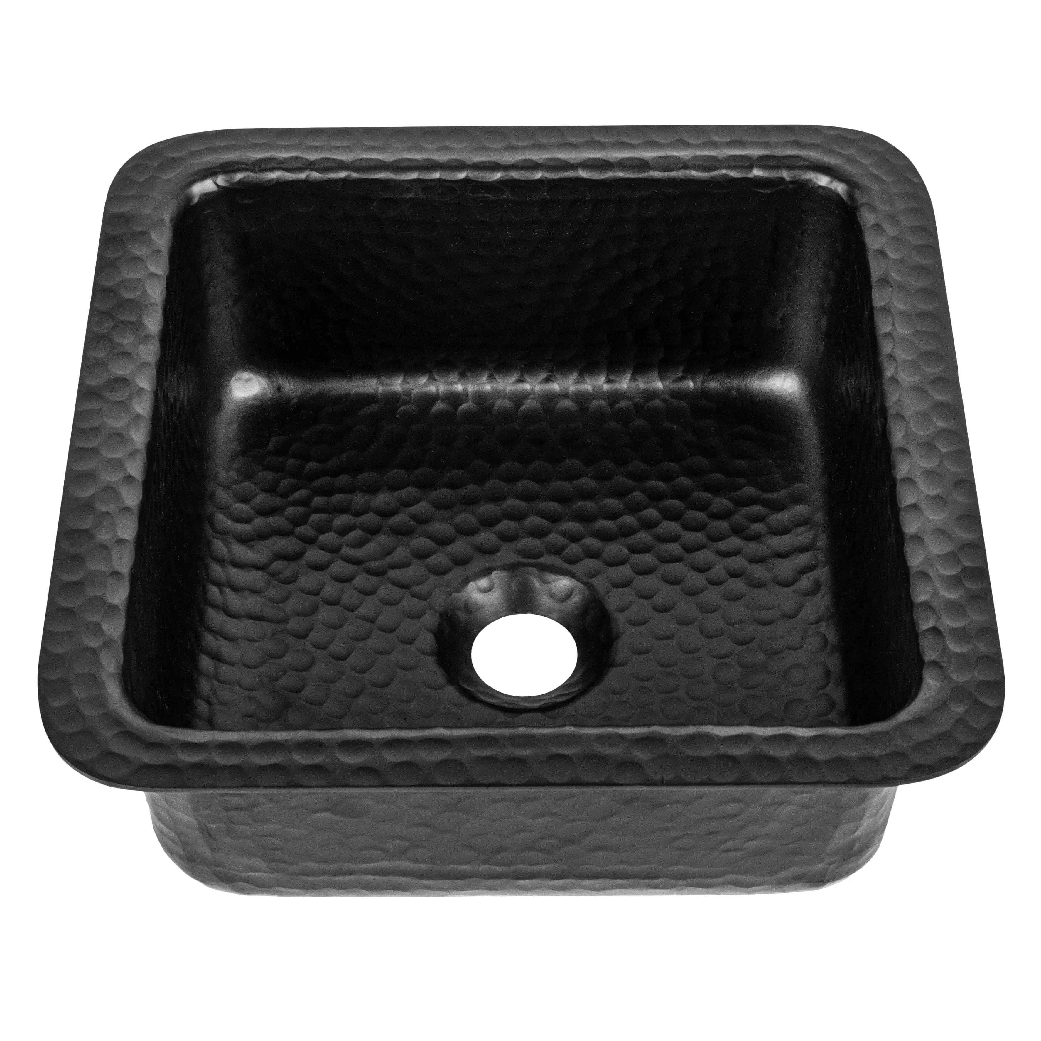 Hand Hammered 12 inch Glasgow Dual Mount Square Bar Sink - Matte Black
