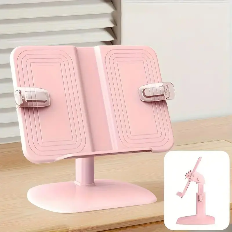 Adjustable Height Rotating Book Stand, Desktop Reading Holder with Page Clips, Ergonomic Foldable Book Holder for Home Office School