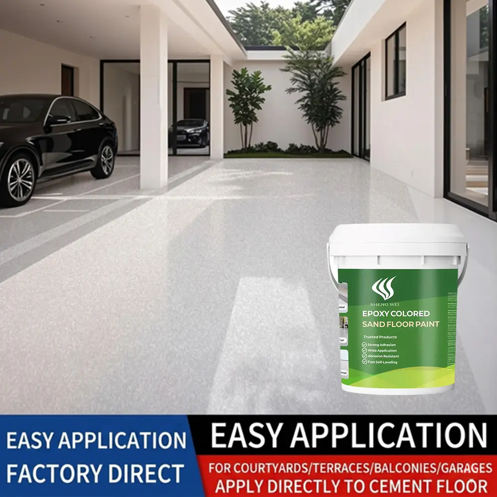 Shengwei Marble Gray Epoxy Floor Paint Kit - Waterproof, Self-Leveling, Non-Slip Garage Floor Coating, 1 Gal Covers Up to 35 Sq Ft, Fast-Curing, Colored Sand Marble Effect, Wear-Resistant Finish for Balconies, Terraces