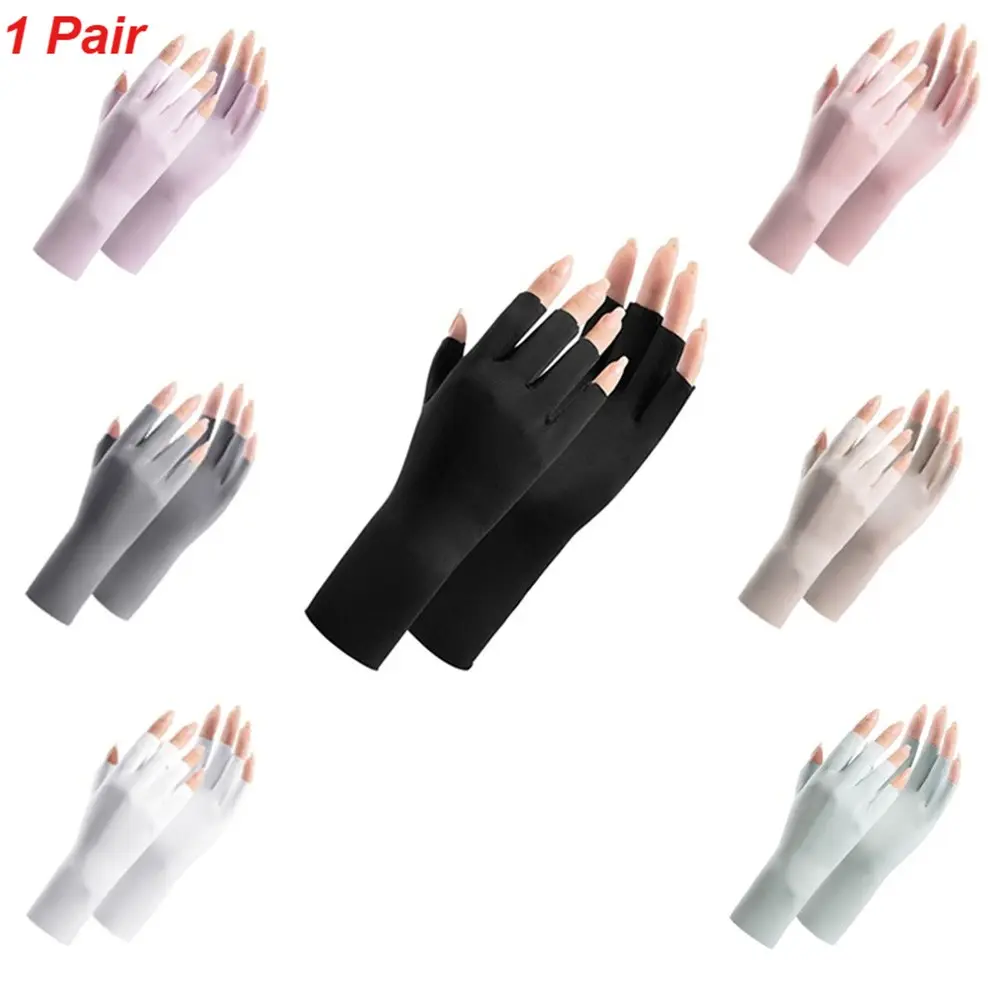 1 Pair UV Protection Fingerless Gloves, Lightweight Cooling Ice Silk Sun Protection Gloves for Driving Cycling Fishing Women Outdoor Sports Gloves