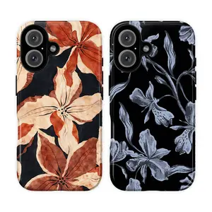 Vintage Dark Botanical Phone Case, Moody Aesthetic Black & Burnt Orange Flower Design, Gothic Grunge Floral Phone Cover for iPhone 17 Pro Max 16 15 14 13 12 11 & Galaxy S26 S25 S24 S23 S22, Dark Academia Gift for Women