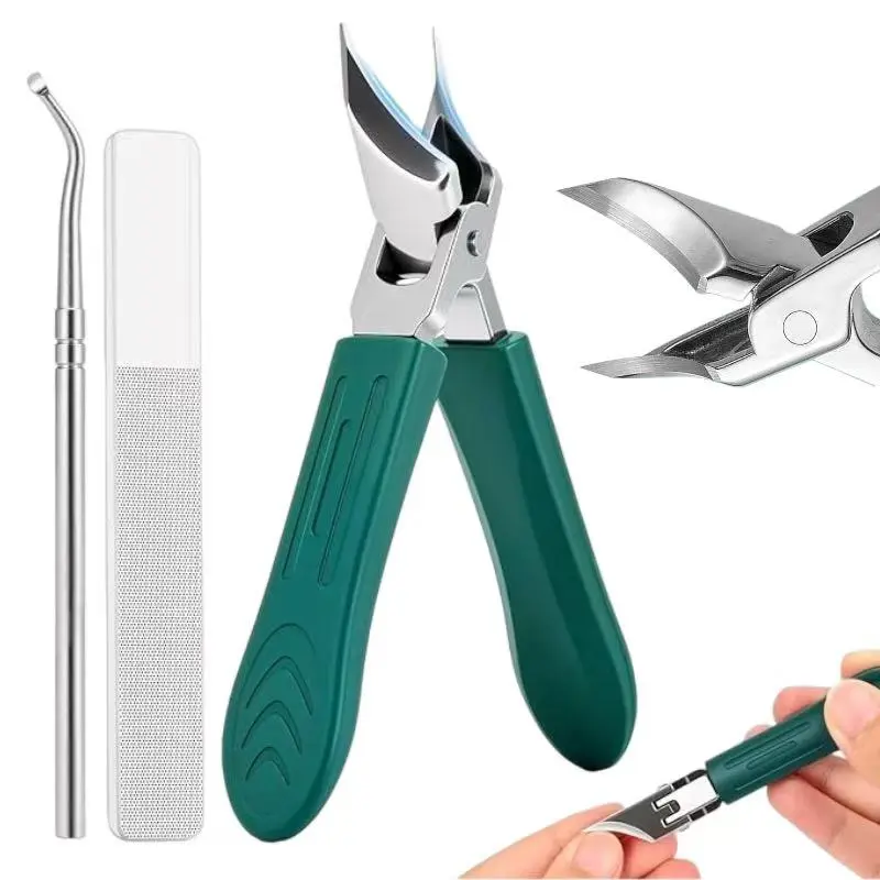 3-Piece GreenEagle Beak Nail Clipper Set:Wide Jaw Opening Anti-Splash Slanted Nail Clipper,Long Handle Splashproof Nail Clippers cuts thick nails,lifts ingrown nails, files nails. Stainless steel,durable, fit for home/travel! Multi-Functional Manicure Set