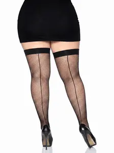Women's Fiona Plus Fishnet Thigh High Lingerie Stockings, Soft Fabric, Snug Fit, Flattering Leg Design for Day Wear