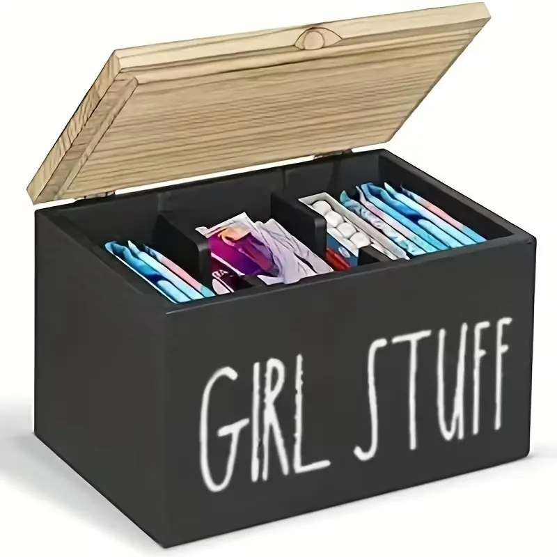 A Modern Style Wooden Bathroom Organizer with Lid for Items, Toiletries Organizer with Removable Dividers - Multi-Functional 3-Compartment Accessory Box for Items, Decorative Box