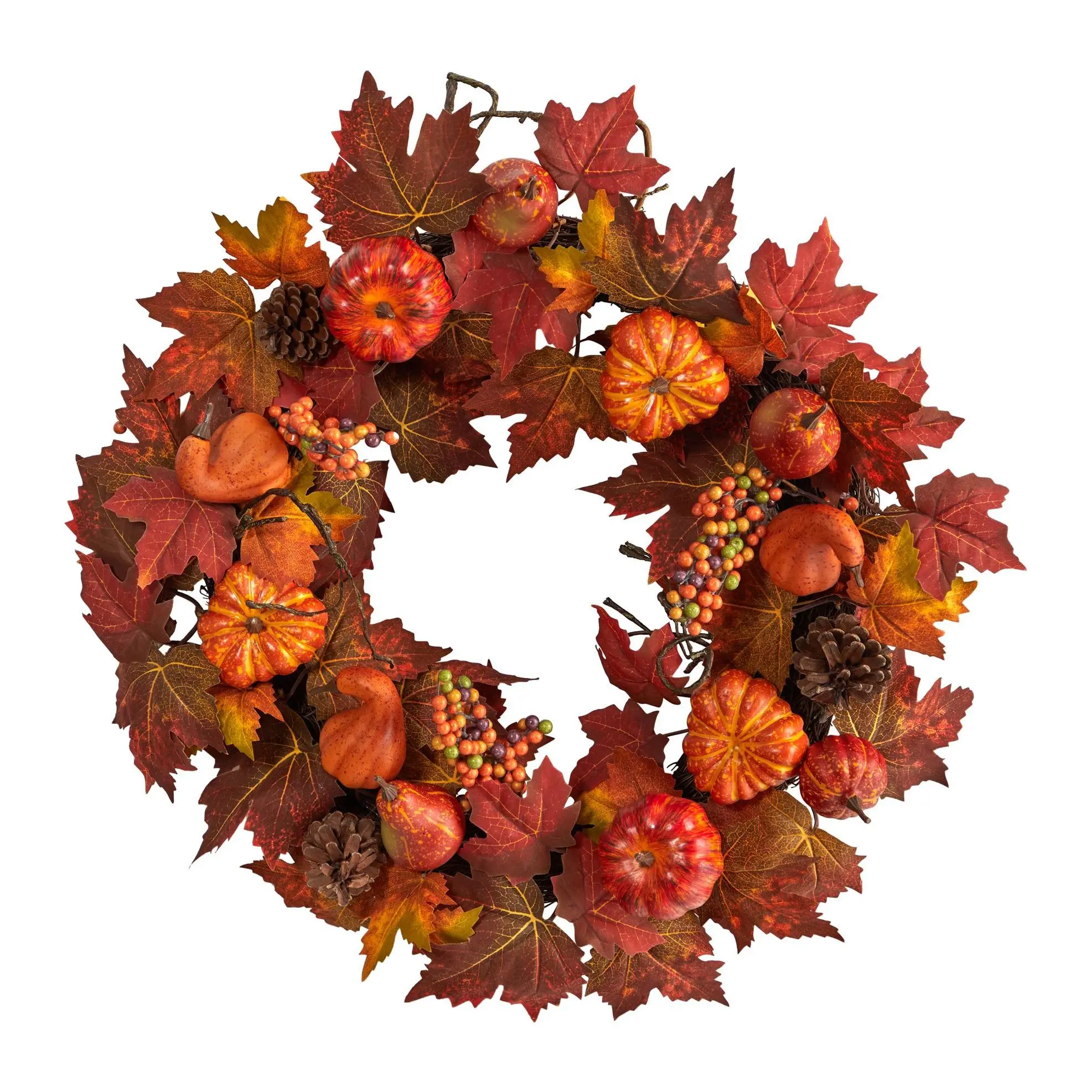 Nearly Natural 24" Maple Leaf Wreath w/Pumpkin,Berries Nearly Natural 24" Maple Leaf Wreath w/Pumpkin,Berries