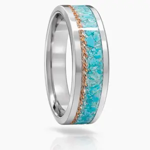 Turquoise Inlay Ring – Stainless Steel Band | Turquoise Trail
