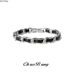 Men's Titanium Steel Leather Cuban Bracelet - Trendy Niche Design, High-End Personalized, Men's Accessories for Sports, Outdoor Activities