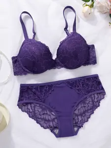 1-piece set Lace panelled bra set Underwear for women Lightweight, comfortable to wear, breathable Adjustable straps
