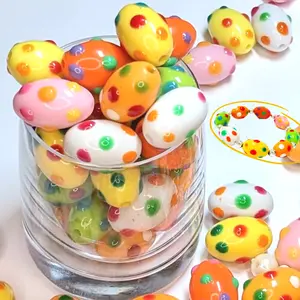 Plastic Oval Beads Bulk, Colorful Hand Painted Geometric Designs for Bracelets, DIY Jewelry Supplies, Gift Basket Stuffers, Round or Oval, 100 Pcs