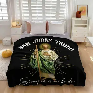 Blessed San Judas Tadeo Blanket ，Soft Warm Cozy JESUS Flannel Throw Blanket ,Inspirational Religious Gifts for Women Men Christian Catholic Faith Prayer Soft Cozy Flannel Throw Blankets for Bed Couch