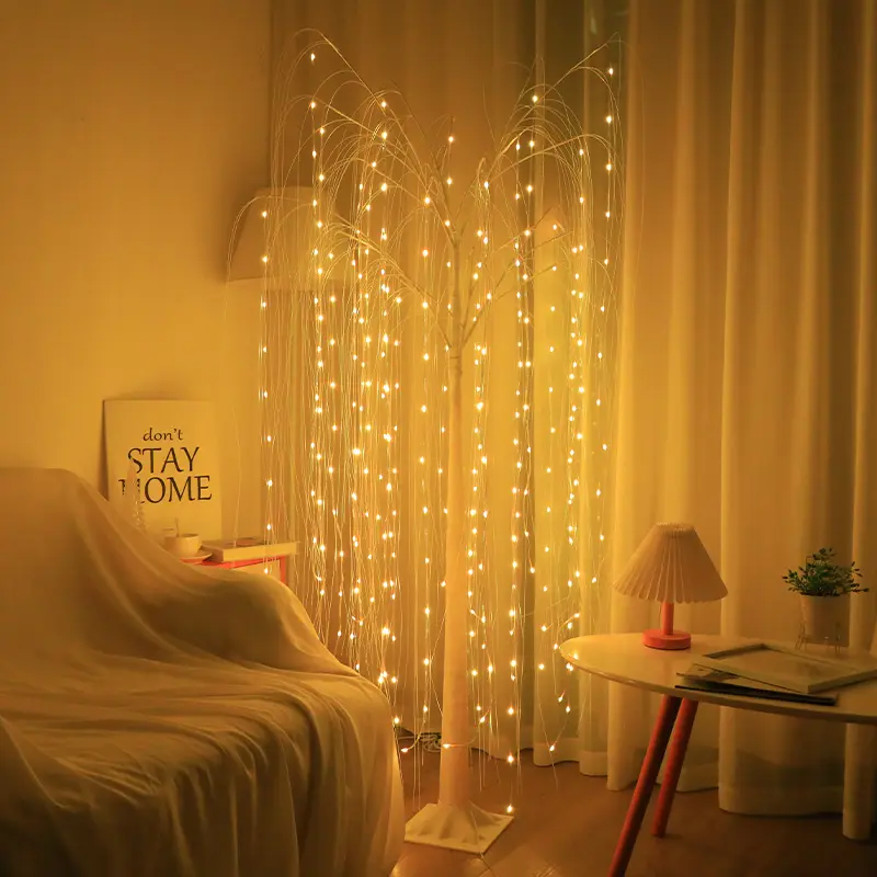 Around 6 feet Willow-Style Decorative Light (Single Pack) featuring 16 adjustable RGB multi-color LEDs and bendable branches; an artificial decorative tree suitable for bedrooms, offices, weddings, Halloween, Christmas, and indoor tabletop decor.