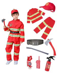 Kids' Firefighter Costume, Fireman Role Play Suit for Children, Fireman Outfit, Party Costume, Safe & Durable Design, Perfect Gift for Birthdays & Festivals, Costume Set